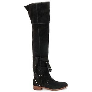 See By Chloe Dasha Suede Black Over the Knee Block Heel Boots Size 5 NEW